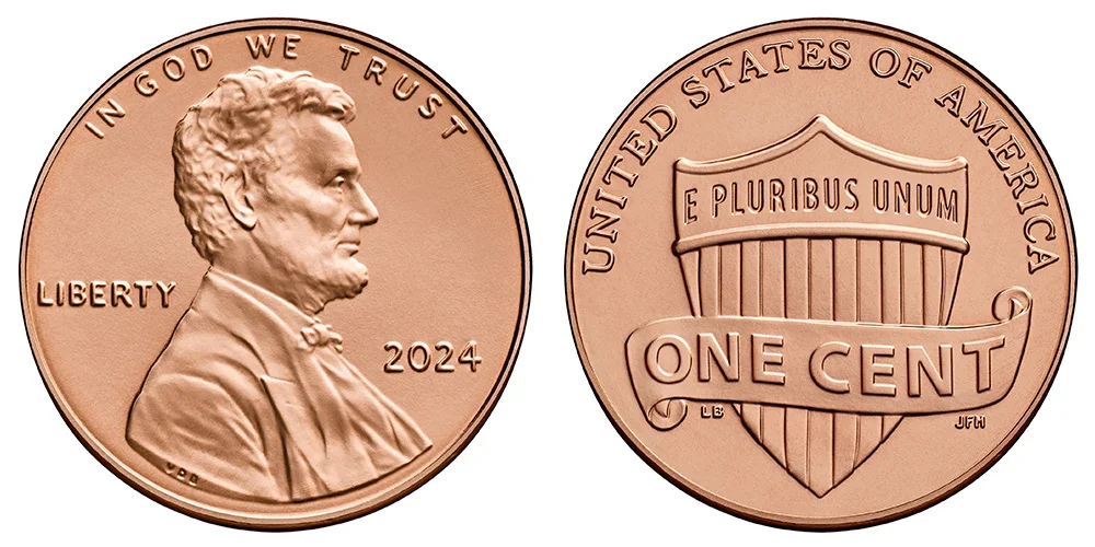 2024 Lincoln Shield cent obverse and reverse, bright red uncirculated example