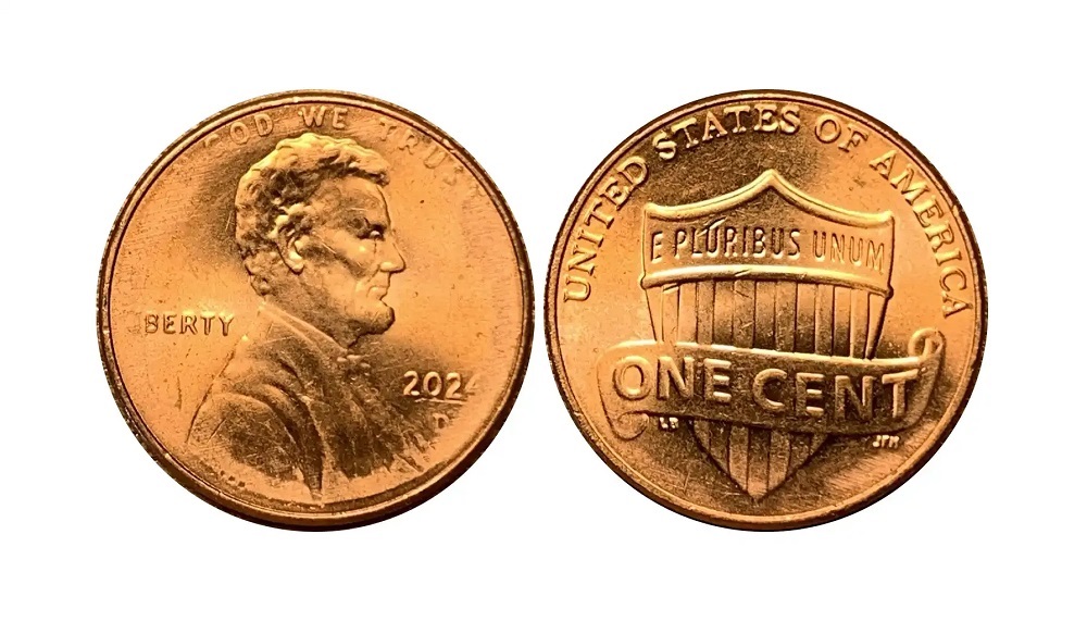 2024 penny DDO error comparison: normal obverse left versus doubled die obverse with visible doubling on LIBERTY, right